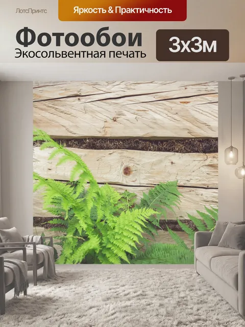 Фотообои папоротник и деревянный фон