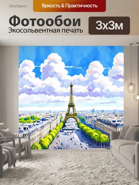 Фотообои париж с высоты птичьего полета и облаками на фоне