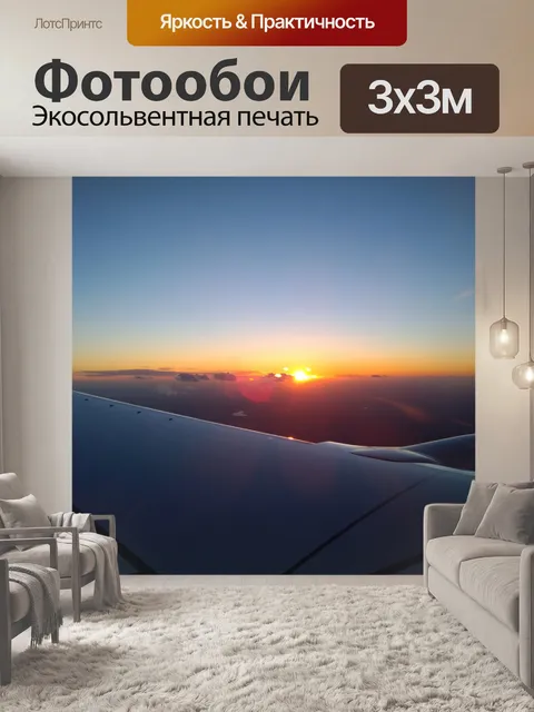 Фотообои Закат над крылом самолета