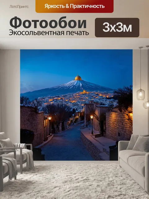 Фотообои пейзаж с заснеженной горой, величественной над старым городом иерусалима