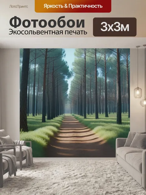Фотообои путь через сосновый лес