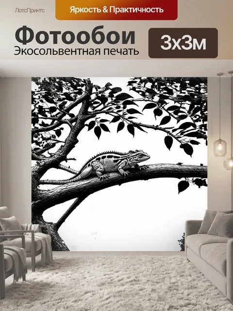 Фотообои бородатая ага́ма, сидящая на толстой ветке эвкалипта, наблюдает за окружающим миром