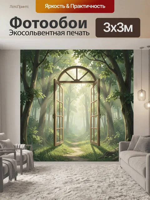 Фотообои Распахнутая дверь в зеленый лес
