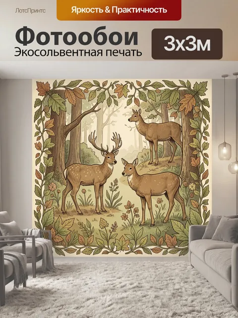 Фотообои Олени в осеннем лесу с листвой
