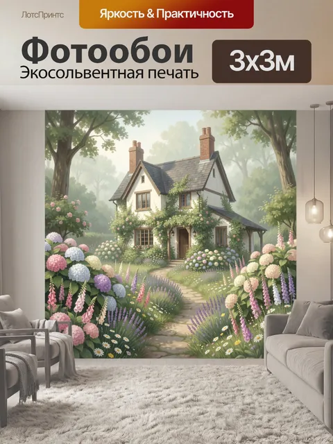 Фотообои Уютный дом в цветущем саду