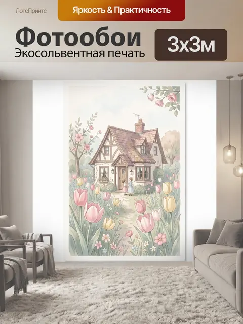 Фотообои Сказочный дом среди тюльпанов