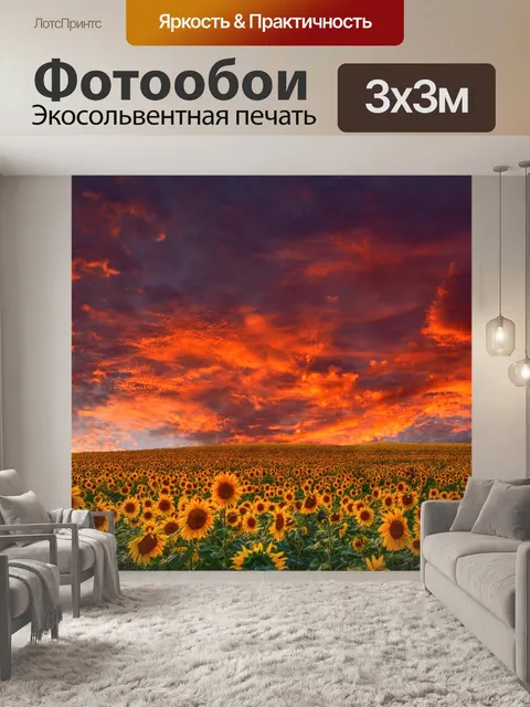 Фотообои Закат в поле подсолнухов