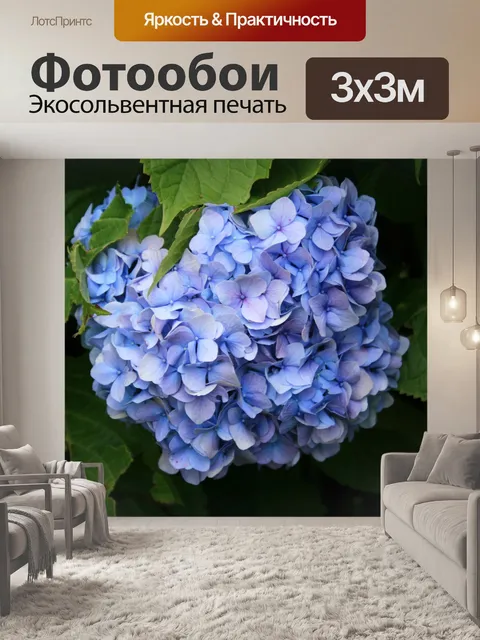 Фотообои синий гортензии в листве