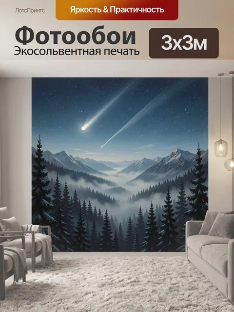Фотообои Звездное небо над горной долиной