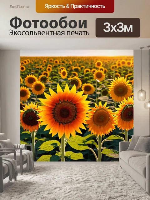 Фотообои оранжевый цвет: августовское поле подсолнухов