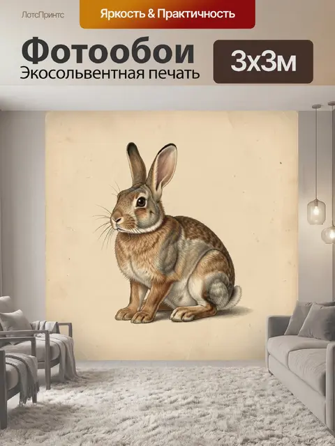 Фотообои Заяц в винтажной иллюстрации