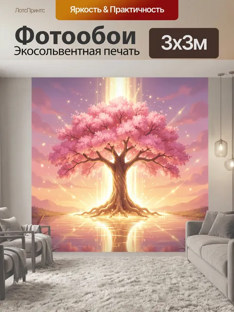 Фотообои Светящееся розовое дерево у воды