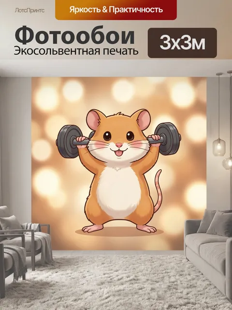 Фотообои Хомяк с гантелями и улыбкой