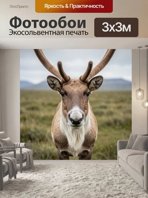 Фотообои Северный олень с большими рогами