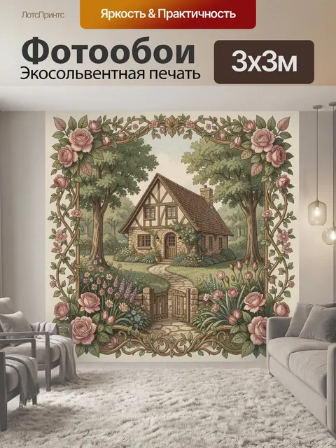 Фотообои Сказочный дом в цветочной рамке