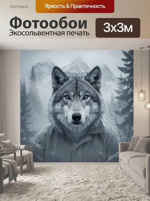 Фотообои Волк в горном тумане
