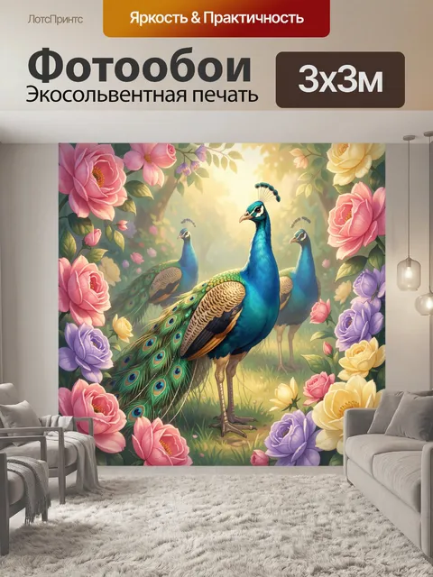 Фотообои Павлины в цветочном саду