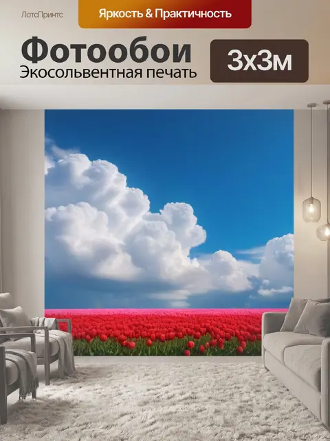 Фотообои тюльпаны с живописными облаками