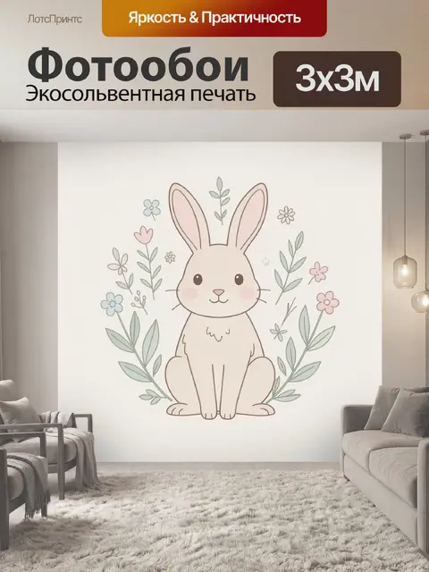 Фотообои Кролик с весенними веточками