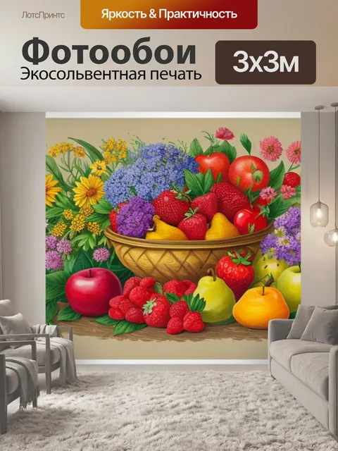 Фотообои с фруктами и цветы