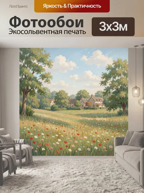 Фотообои Летний пейзаж с полем и домами