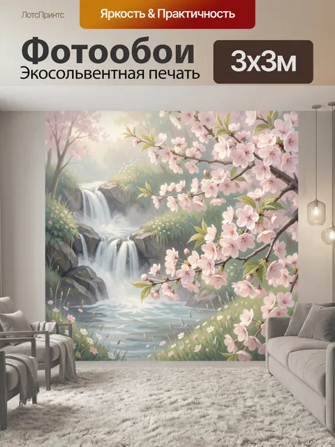 Фотообои Сакура у водопада