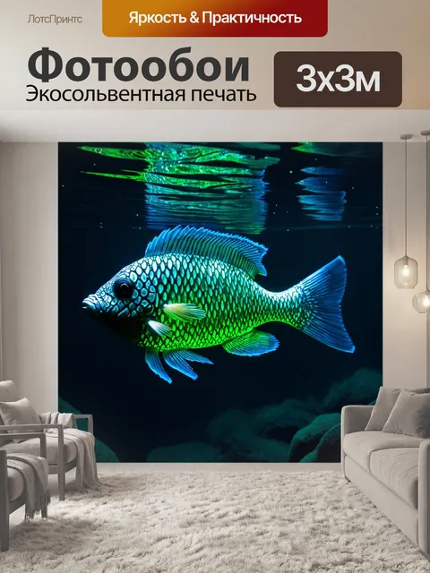 Фотообои древняя рыба, живущая в глубоких водоемах, с покрытием из светящихся чешуек, излучающих тонкий свет в темноте