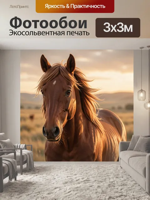 Фотообои Лошадь на закате в поле
