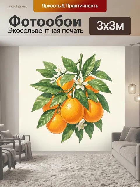 Фотообои Апельсиновая ветка с цветами