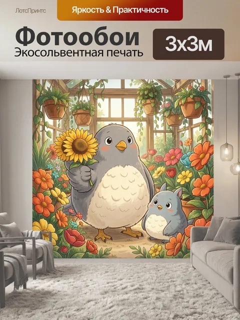 Фотообои Птичья семья в цветущем саду