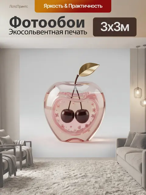 Фотообои Розовое яблоко с вишнями