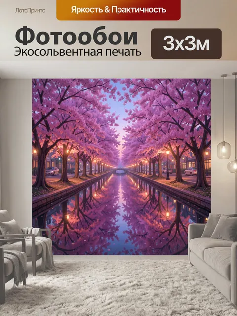 Фотообои Аллея цветущей сакуры у канала