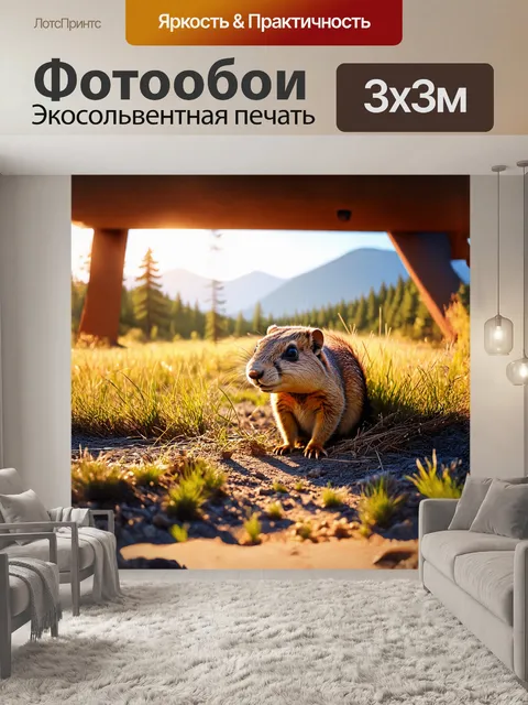 Фотообои суслик, осторожно выбирающийся из своего логова, восхищаясь тёплым утренним светом, который пробивается…