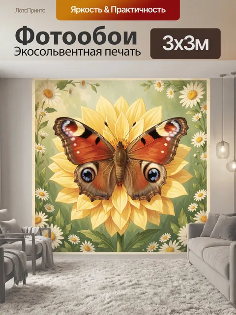 Фотообои Бабочка на желтом цветке