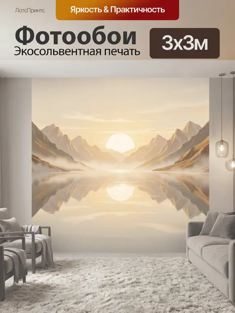 Фотообои Солнечные горы у спокойной воды