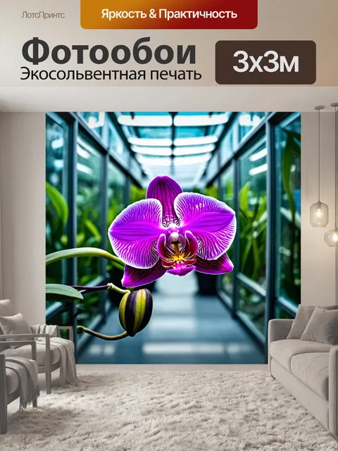Фотообои орхидея, находящаяся в стеклянном тоннеле, окруженная прозрачными стенами и светом