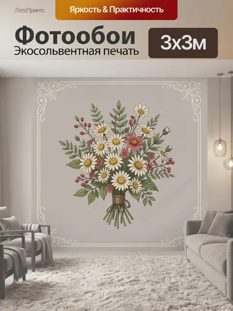 Фотообои Букет ромашек в крафтовой вазе
