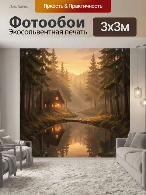 Фотообои Лесной домик у реки