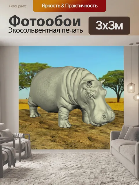 Фотообои бегемот в 3d