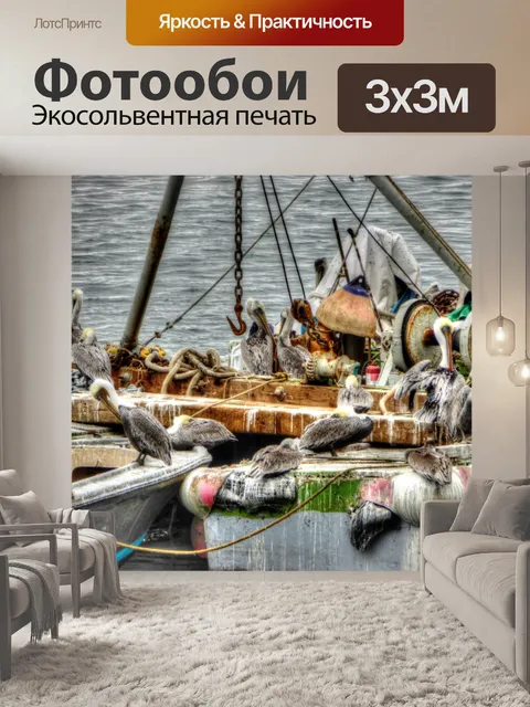 Фотообои Пеликаны на лодке