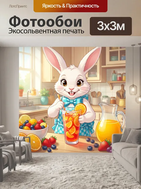 Фотообои Заяц готовит фруктовый напиток