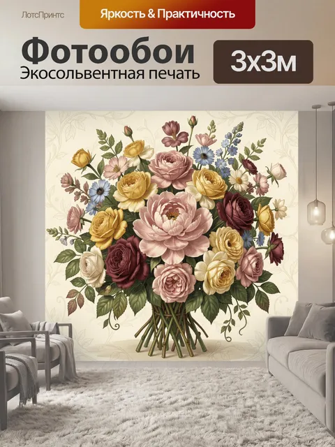 Фотообои Винтажный букет роз и пионов