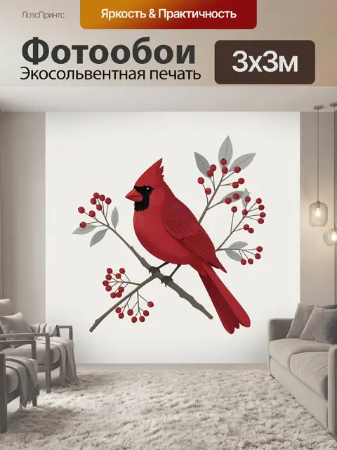 Фотообои Красный кардинал на ветке