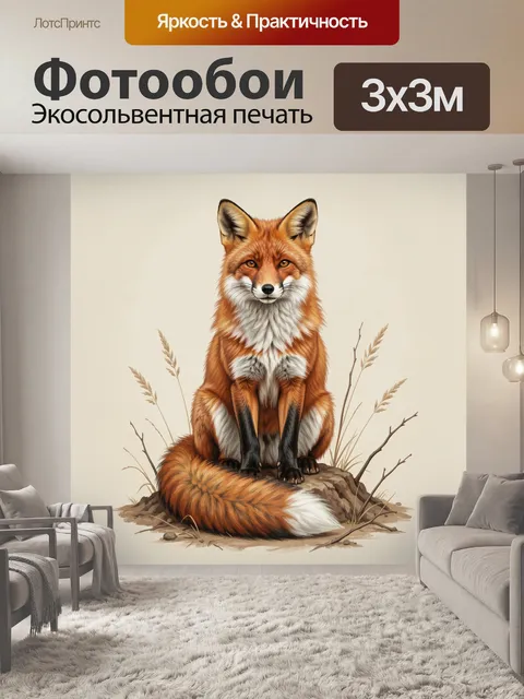 Фотообои Лиса на камне в поле