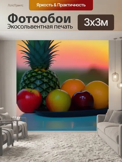 Фотообои красивые закаты и фрукты на столе