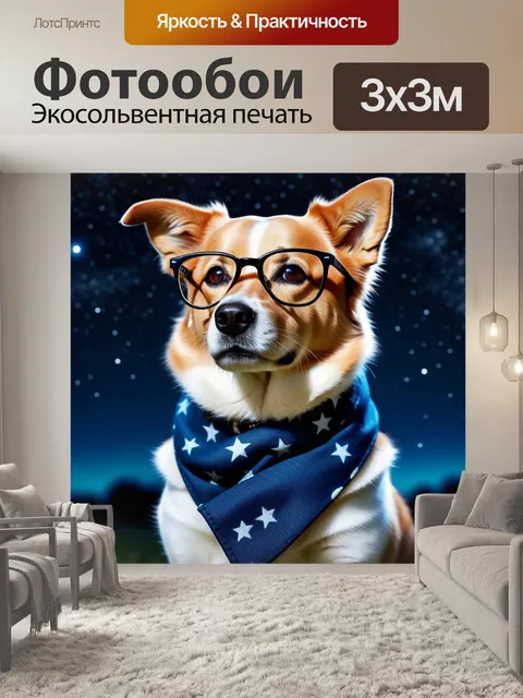 Фотообои очаровательная собака в стильных очках, смотрящая на звезды
