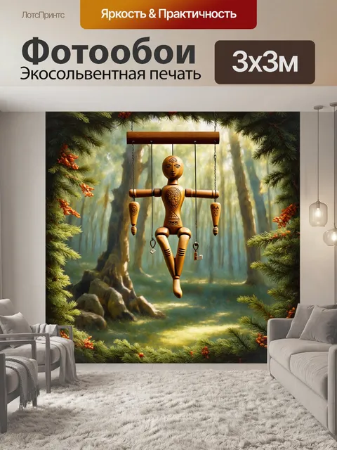 Фотообои деревянная марионетка, украшенная сложными гравюрами и узорами иврита
