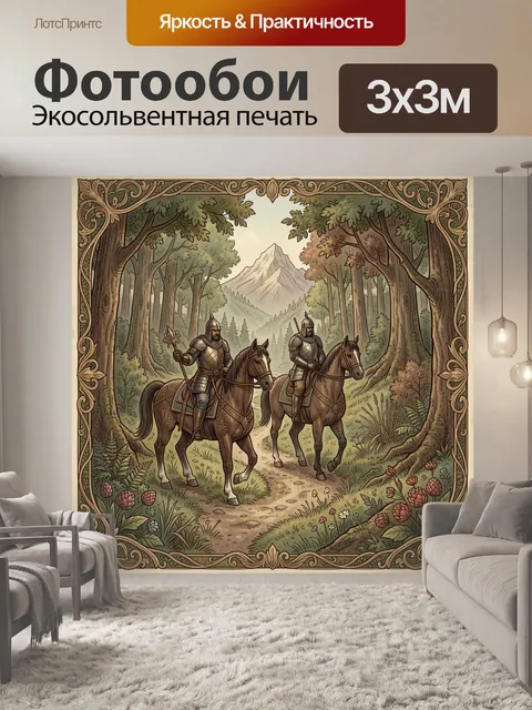 Фотообои Рыцари на конях в лесу