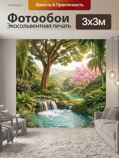 Фотообои Тропический сад с водопадом