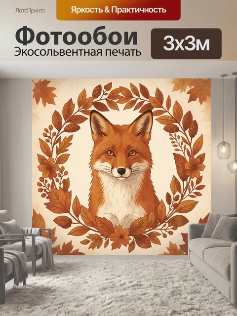 Фотообои Лиса среди осенних листьев